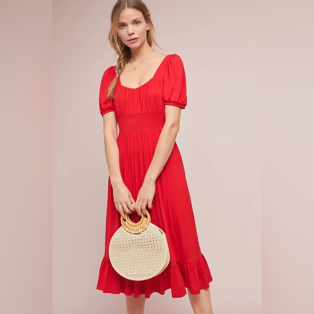 Anthropologie Red Midi Dress